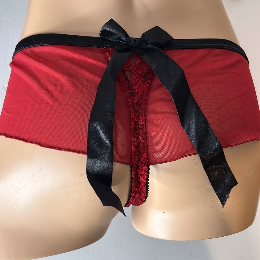 BLUEBELLA Eloise Brazilian Satin Bows Chiffon & Lace Thong Panties US Sz L NWT - Picture 10 of 16
